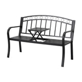 Gardeon Outdoor Garden Bench Seat Loveseat Steel Foldable Table Patio Furniture Black - Close-Up Angle