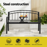 Gardeon Outdoor Garden Bench Seat Loveseat Steel Foldable Table Patio Furniture Black - Top-Down View