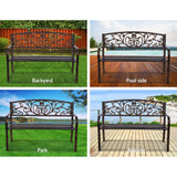 Gardeon Outdoor Garden Bench Seat Steel Outdoor Furniture 3 Seater Park Bronze - Rear View