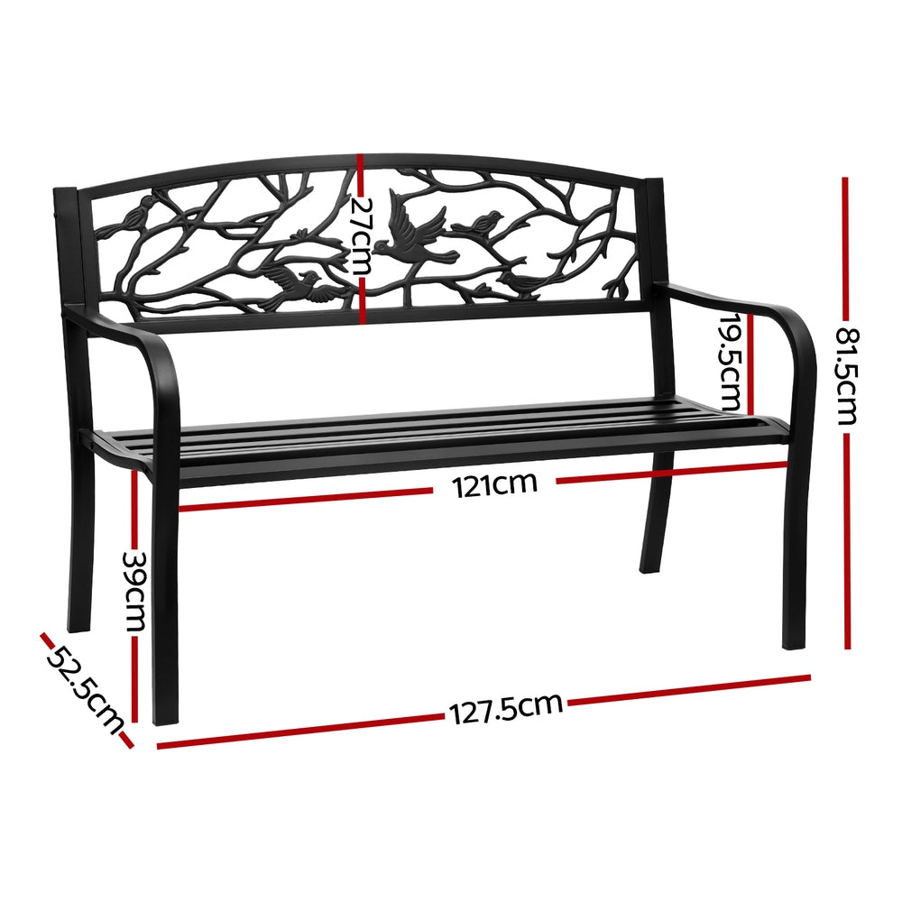Gardeon Outdoor Bench Seat Garden Steel Outdoor Furniture 3 Seater Park Black