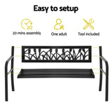 Gardeon Outdoor Garden Bench Seat Outdoor Furniture Steel 2 Seater Park Black - Rear View
