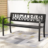 Gardeon Outdoor Garden Bench Seat Outdoor Furniture Steel 2 Seater Park Black - Close-Up Angle