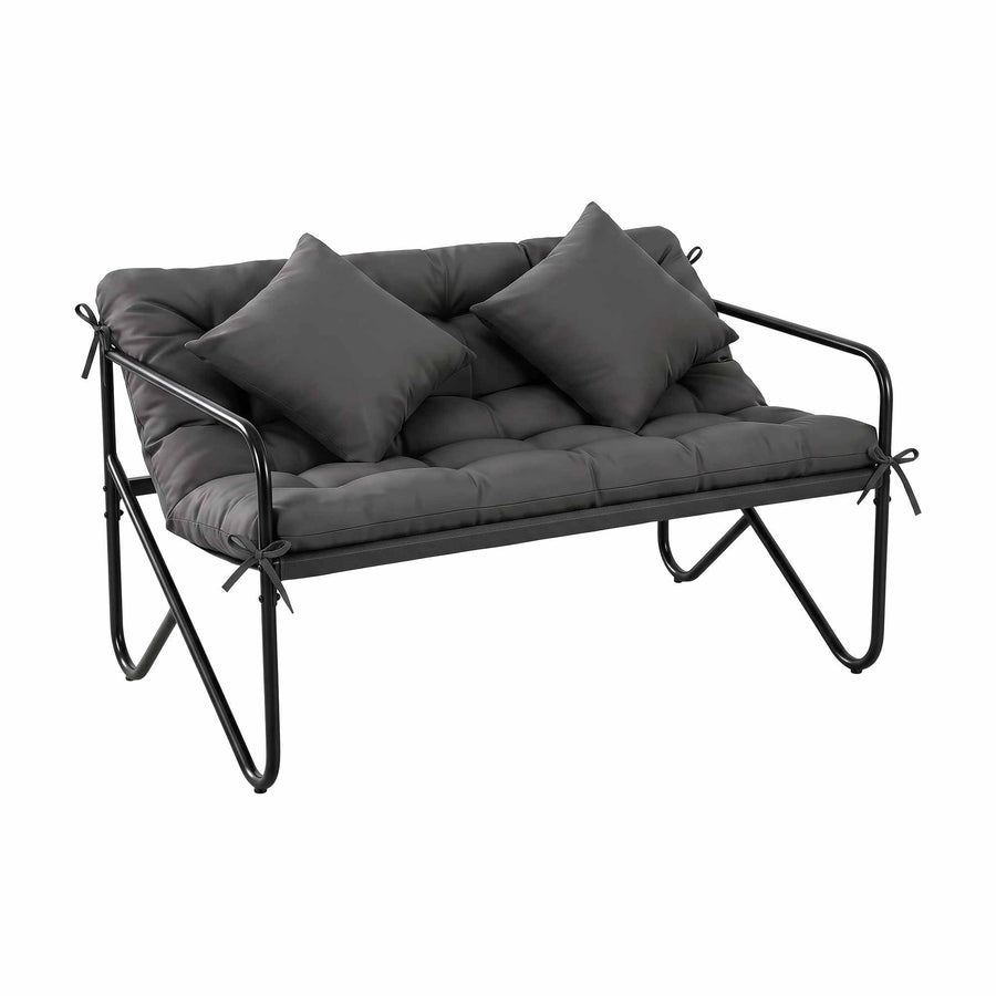 Gardeon Garden Bench 2 Seater Outdoor Bench Metal with Cushion 118cm Black