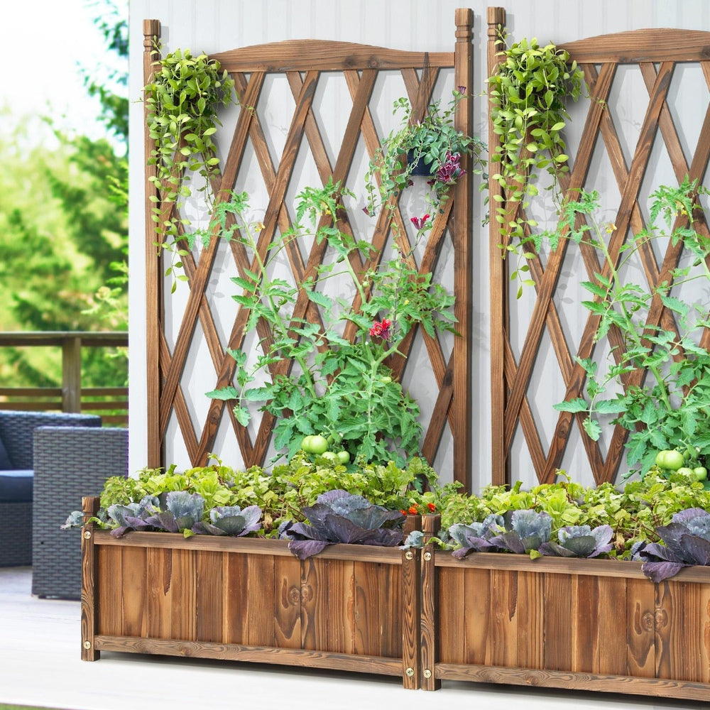 Livsip 2pc Wooden Raised Garden Bed with Trellis 64x28.5x115cm