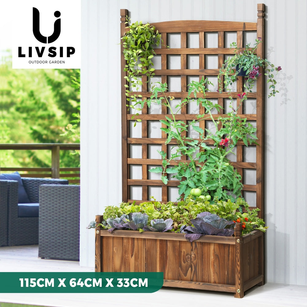 Livsip Wooden Garden Bed with Trellis 64x28.5x115cm