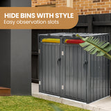 PLANTCRAFT Double Steel Wheelie Garbage Bin Storage Shed, Enclosure with 2 Opening Doors - Front View