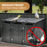 PLANTCRAFT Triple Steel Wheelie Garbage Bin Storage Shed, Enclosure with 3 Opening Doors - Top-Down View