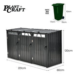 PLANTCRAFT Triple Steel Wheelie Garbage Bin Storage Shed, Enclosure with 3 Opening Doors - Rear View