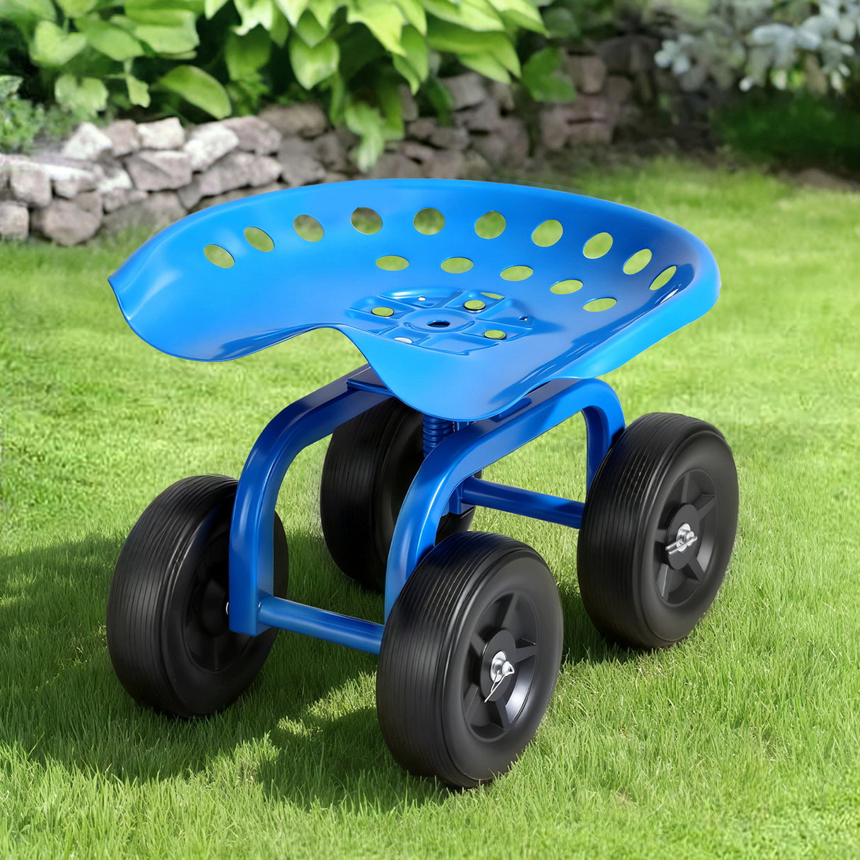 Gardeon Garden Seat 360 Swivel Rolling Adjustable Height Work Scooter Cart Wheels Heavy Duty 150kg