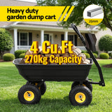 Gardeon Garden Cart Dump Utility Wagon 270kg 2in1 Handle Tractor Trolley 110L with 10in Tyres - Low Angle