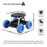 Gardeon Garden Cart Seat with Wheels, Rolling Work Stool with Tool Storage Tray, 440lbs (200kg) Heavy Duty Capacity Garden Stool for Outdoor Yard Work, Car Detailing, and Garage Maintenance, Blue/Black - Close-Up Angle