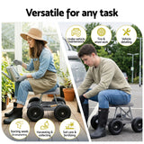 Gardeon Garden Cart Seat with Wheels, Rolling Work Stool with Tool Storage Tray, 440lbs (200kg) Heavy Duty Capacity Garden Stool for Outdoor Yard Work, Car Detailing, and Garage Maintenance, Grey/Black - Front View