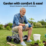 Gardeon Garden Cart Seat with Wheels, Rolling Work Stool with Tool Storage Tray, 440lbs (200kg) Heavy Duty Capacity Garden Stool for Outdoor Yard Work, Car Detailing, and Garage Maintenance, Grey/Black - Rear View
