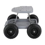 Gardeon Garden Cart Seat with Wheels, Rolling Work Stool with Tool Storage Tray, 440lbs (200kg) Heavy Duty Capacity Garden Stool for Outdoor Yard Work, Car Detailing, and Garage Maintenance, Grey/Black - Low Angle