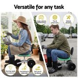 Gardeon Gardening Cart with 360° Swivel Seat | Rolling Work Seat with Adjustable Height & All-Terrain Wheels | 130KG Capacity Heavy Duty Garden Scooter for Back Pain Relief & Vehicle Detailing | Foldable Backrest & Ventilated Seat, Green - Top-Down View