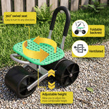 Gardeon Gardening Cart with 360° Swivel Seat | Rolling Work Seat with Adjustable Height & All-Terrain Wheels | 130KG Capacity Heavy Duty Garden Scooter for Back Pain Relief & Vehicle Detailing | Foldable Backrest & Ventilated Seat, Green - 45-Degree Angle