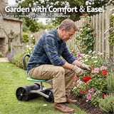 Gardeon Gardening Cart with 360° Swivel Seat | Rolling Work Seat with Adjustable Height & All-Terrain Wheels | 130KG Capacity Heavy Duty Garden Scooter for Back Pain Relief & Vehicle Detailing | Foldable Backrest & Ventilated Seat, Green - Low Angle