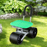 Gardeon Gardening Cart with 360° Swivel Seat | Rolling Work Seat with Adjustable Height & All-Terrain Wheels | 130KG Capacity Heavy Duty Garden Scooter for Back Pain Relief & Vehicle Detailing | Foldable Backrest & Ventilated Seat, Green - Extra Image