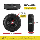 Gardeon 2pcs, 4.10/3.50-4 Tire And Wheel Flat Free, 26cm Solid Rubber Tires with 5/8 Axle Bore Hole And Double Sealed Bearings, Perfect for Wheelbarrow, Garden Cart, Wagon, Dolly - 45-Degree Angle