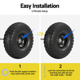 Gardeon 2pcs, 4.10/3.50-4 Tire And Wheel Flat Free, 26cm Solid Rubber Tires with 5/8 Axle Bore Hole And Double Sealed Bearings, Perfect for Wheelbarrow, Garden Cart, Wagon, Dolly - Rear View