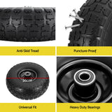 Gardeon 2pcs, 4.10/3.50-4 Tire And Wheel Flat Free, 26cm Solid Rubber Tires with 5/8 Axle Bore Hole And Double Sealed Bearings, Perfect for Wheelbarrow, Garden Cart, Wagon, Dolly - Close-Up Angle