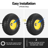 Gardeon 2pcs, 4.10/3.50-4 Tire And Wheel Flat Free, 26cm Solid Rubber Tires with 5/8 Axle Bore Hole And Double Sealed Bearings, Perfect for Wheelbarrow, Garden Cart, Wagon, Dolly - Rear View