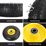 Gardeon 2pcs, 4.10/3.50-4 Tire And Wheel Flat Free, 26cm Solid Rubber Tires with 5/8 Axle Bore Hole And Double Sealed Bearings, Perfect for Wheelbarrow, Garden Cart, Wagon, Dolly - Close-Up Angle