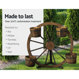 Gardeon Garden Decor Plant Stand Outdoor Ornament Wooden Wagon Wheel 80cm - Close-Up Angle