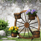 Gardeon Garden Decor Plant Stand Outdoor Ornament Wooden Wagon Wheel 80cm - Low Angle