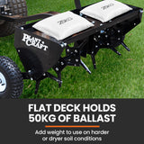 PLANTCRAFT Tow Behind Plug Lawn Aerator 1m (40') Wide, Universal Hitch for Ride on Mower, Garden Tractor - Close-Up Angle