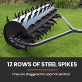 PLANTCRAFT Tow Behind Lawn Roller Spike Aerator 36' Wide, Universal Hitch for Ride on Mower, Garden - Side View