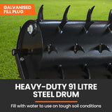 PLANTCRAFT Tow Behind Lawn Roller Spike Aerator 36' Wide, Universal Hitch for Ride on Mower, Garden - Front View