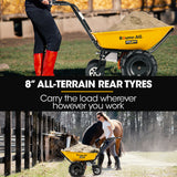 BAUMR-AG 40V Battery Powered Wheelbarrow Motorised Electric, 100L Bucket Volume, 4 Wheel, 260kg Capacity - Close-Up Angle