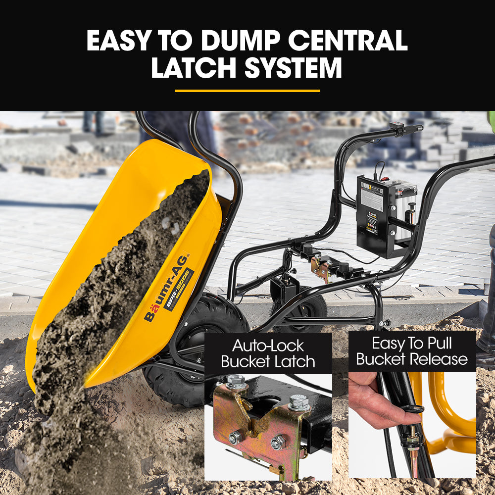 BAUMR-AG 40V Battery Powered Wheelbarrow Motorised Electric, 100L Bucket Volume, 3 Wheel, 260KG, Lifting Bucket