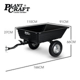 PlantCraft Poly Dump Cart, 272kg Load Heavy Duty Tipper Trailer, 16-inch Tyres, for Ride-on Lawn Mower Tractor, ATV, Quad Bike - Rear View