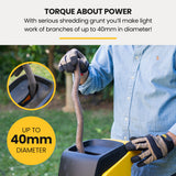 MICHIGAN 2400W Electric Garden Mulcher Shredder, Portable Wood Chipper, Push Stick, 40L Collection Bag - Front View