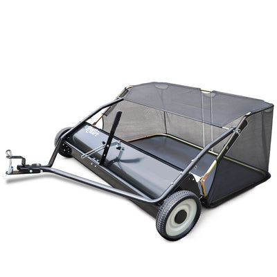 PLANTCRAFT Lawn Sweeper 48' Wide, Tow Behind Leaf and Grass Clipping Collector, Universal Hitch for Ride on Mower, Garden Tractor