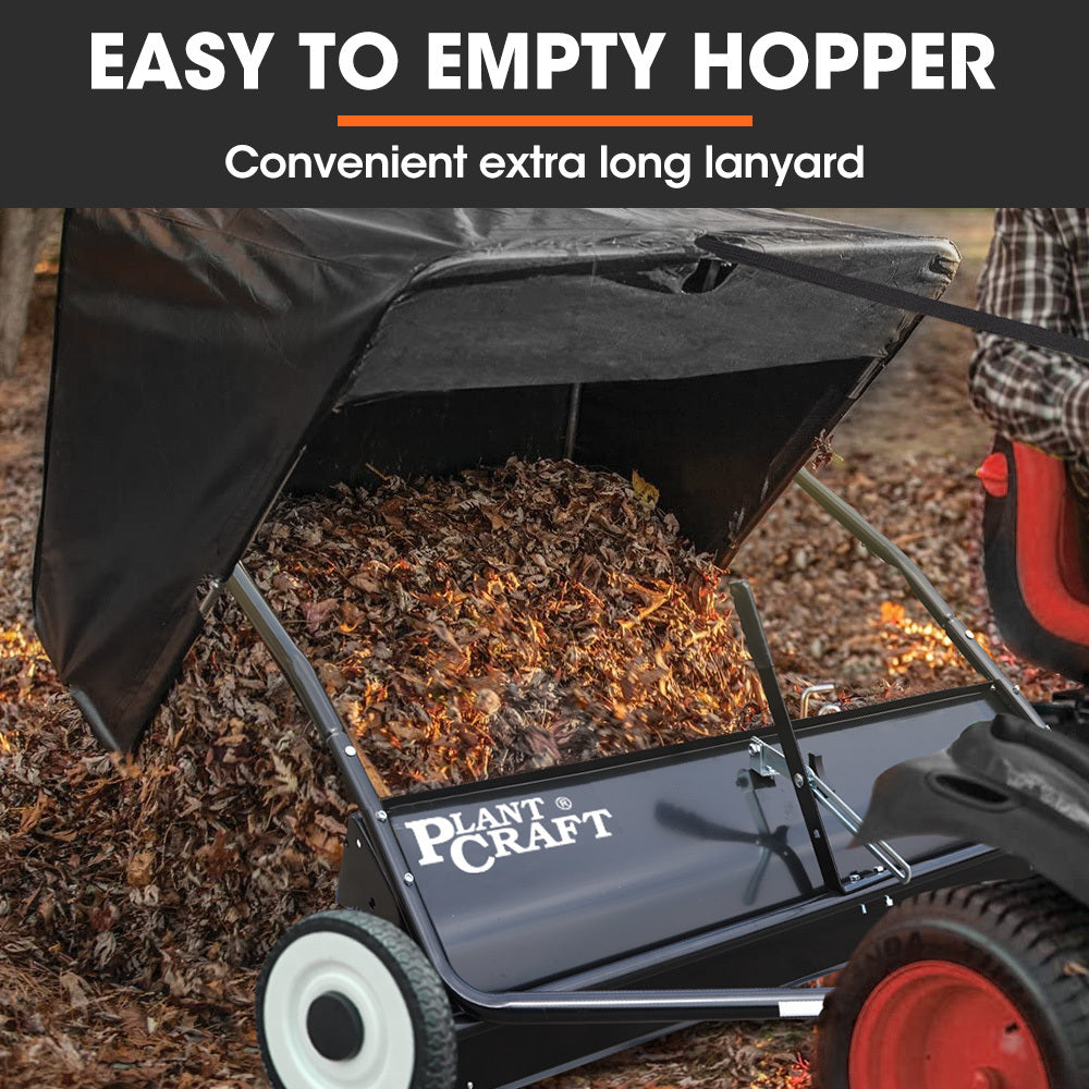 PLANTCRAFT Lawn Sweeper 48' Wide, Tow Behind Leaf and Grass Clipping Collector, Universal Hitch for Ride on Mower, Garden Tractor