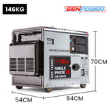 GENPOWER 8.4kW Peak 6kW Rated Commercial Diesel Generator, Electric Key Start, 6 x 15A, Single Phase