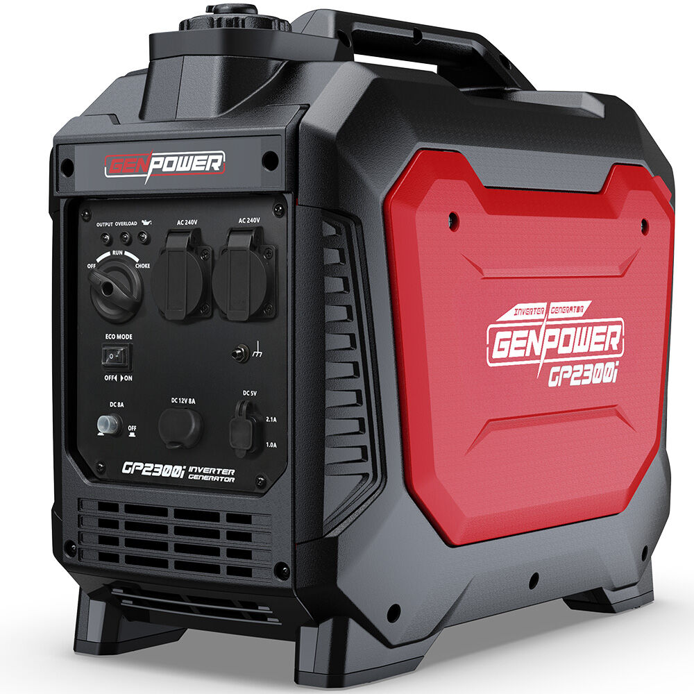 GENPOWER 2.3kW Peak 1.8kW Inverter Generator, 2x15A, 12V, USB, Portable, Petrol, Camping, Home Backu