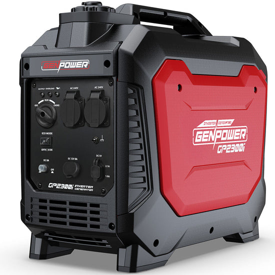 GENPOWER 2.3kW Peak 1.8kW Inverter Generator, 2x15A, 12V, USB, Portable, Petrol, Camping, Home Backu