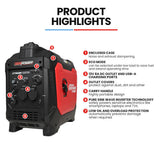 GENPOWER 3.5kW Peak 3kW Enclosed Inverter Generator, 2x15A, 12V, USB, Portable, Compact, Camping, Backup - Front View
