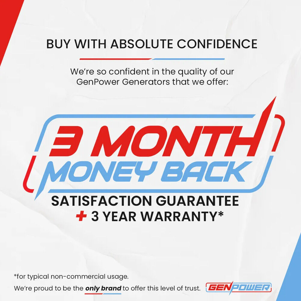 GENPOWER 4.7kW Peak 3.8kW Inverter Generator, Push Button Start, Portable w/ Wheels, Camping, Backup, Mobile A/C