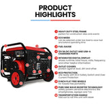 GENPOWER 6kW Peak 5kW Open Frame Inverter Generator, 3x15A, 15L Tank, Wheels, RCD, Portable, Backup - Front View