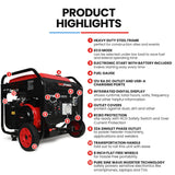 GENPOWER 8.5kW Peak 7.2kw Open Frame Inverter Generator, Push-Button Start, 2x15A, 1x32A, 20L Tank, Wheels, RCD, Portable, Backup - Front View