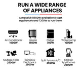 GENPOWER 8.5kW Peak 7.2kw Open Frame Inverter Generator, Push-Button Start, 2x15A, 1x32A, 20L Tank, Wheels, RCD, Portable, Backup - 45-Degree Angle