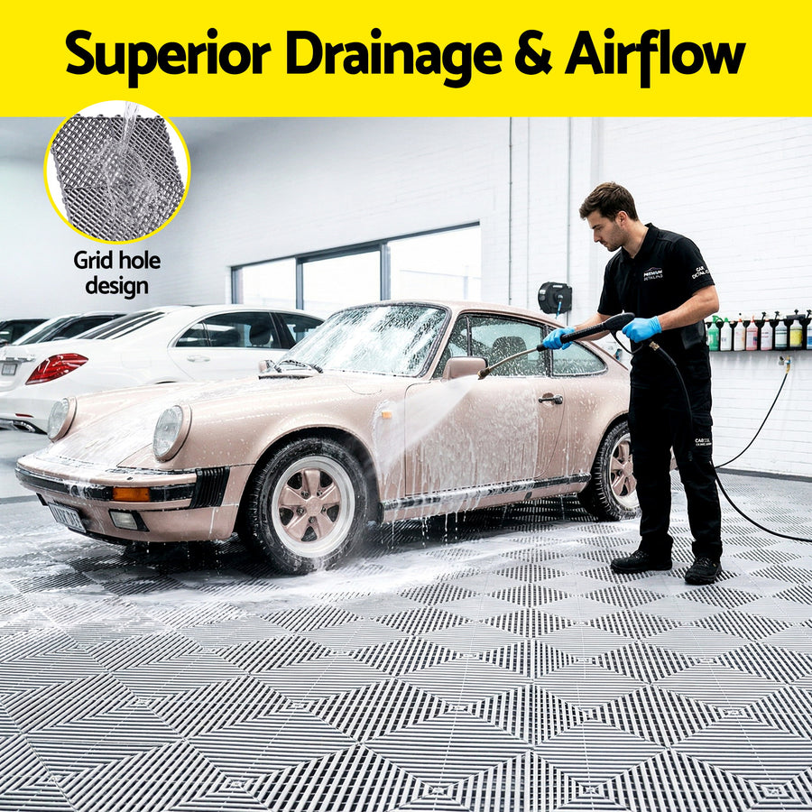 Giantz 20PCS Garage Floor Tiles Interlocking Drainage Non-Slip Tiles Heavy Duty for Workshop Grey