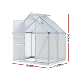 Green Fingers Greenhouse Aluminium Polycarbonate Premium Garden Storage Shed 1.3Mx1.9Mx2.0M - Front View