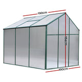 Green Fingers Greenhouse 1.9x1.9x1.83M Aluminium Polycarbonate Green House Garden Shed - Front View