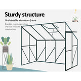 Green Fingers Greenhouse 2.52x1.27x2.13M Lean-to Aluminium Polycarbonate Green House Garden Shed - Close-Up Angle